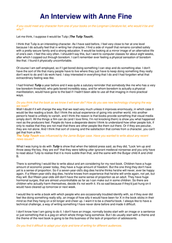 THE TULIP TOUCH Author comment