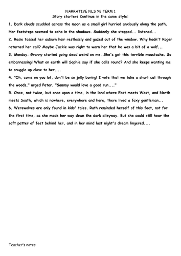 story openings teacher notes