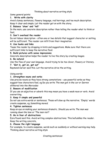 Thinking about style - creative writing