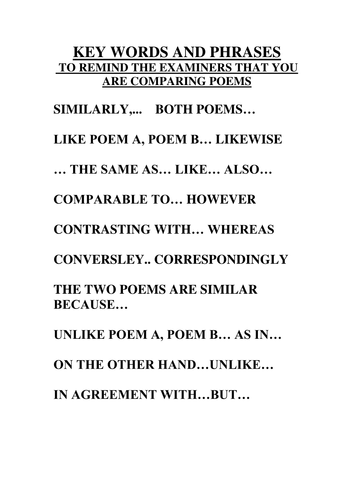 KEY POETRY COMPARISON TERMS
