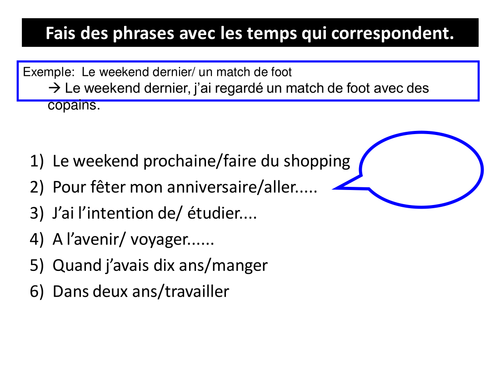 Fais des phrases avec les temps qui correspondent