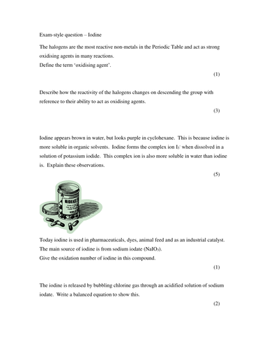 Exam Style Question On Iodine By S20blu Teaching Resources