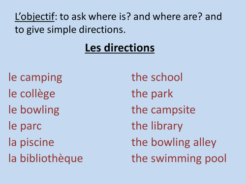 directions and places Year 7