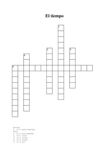 Spanish Weather Crossword - El Tiempo