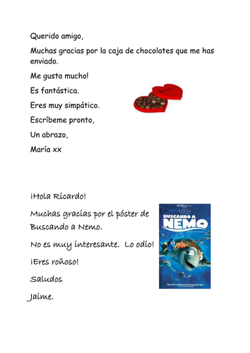 Spanish Thank you Letters Worksheet