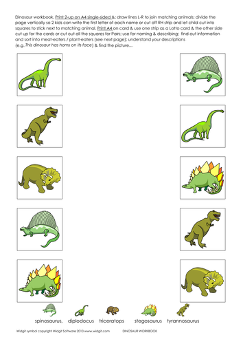 Dinosaur activity book with Widgit symbols