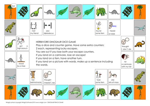Dinosaur games illustrated with Widgit symbols