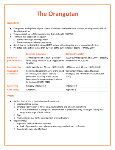 Orangutan Facts Resource