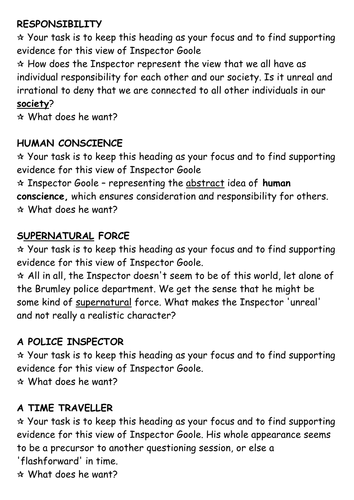 Focused reading activity  INSPECTOR CALLS HM