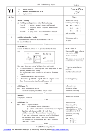 Number bonds and sums to 15, lesson 1
