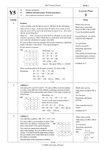 Yr 5 Written addition and subtraction : Lesson 9