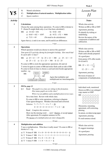Yr 5 Multiplication : Lesson 11