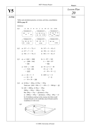 Yr 5 Division - Revision work :Lesson 20