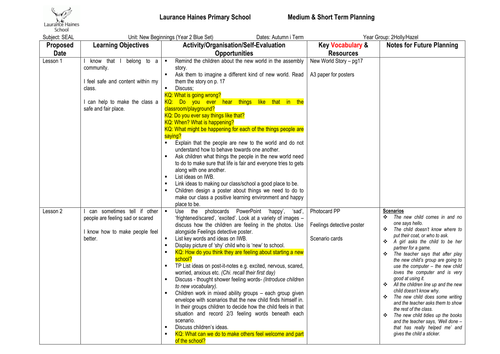 Year 2 SEAL New beginnings
