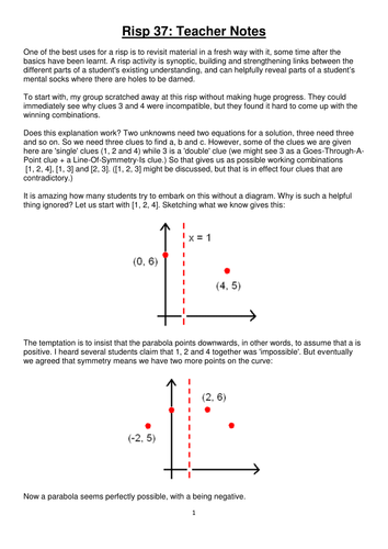 Parabolic Clues worksheet, activities