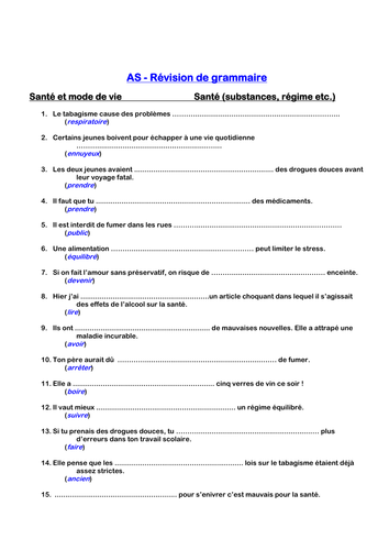 AS AQA grammar gap-fill sheets