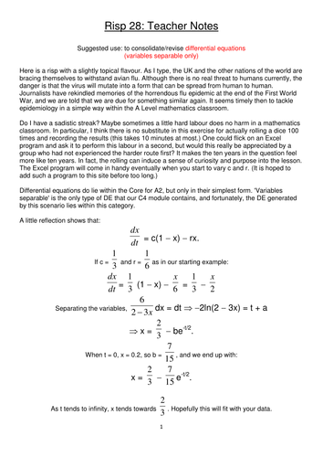 Modelling the Spread of a Disease (Risp 28)