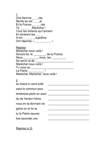 Marechal, nous voila! worksheet