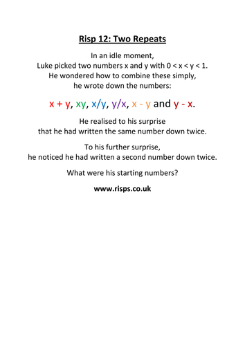 Two Repeats. Algebra revision for A level