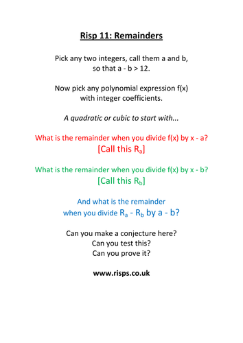 Remainder/Factor Theorems lesson