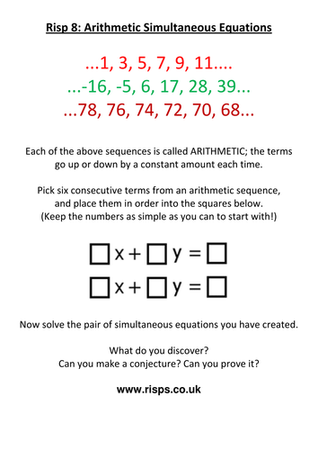 Arithmetic Simultaneous Equations Lesson