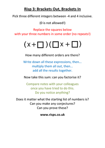Brackets Out, Brackets In, Expanding, Factorising.