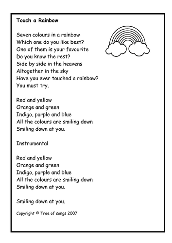 lyrics song colors the rainbow rainbow the Colours SongLady Resources of Tes by Teaching lyrics song colors the rainbow rainbow the Colours SongLady Resources of Tes by Teaching
