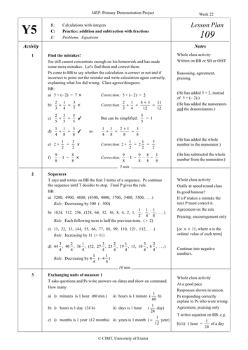 Yr 5 Integers and fractions : Lesson 109