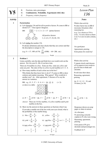 Yr 5 Probability : Lesson 136