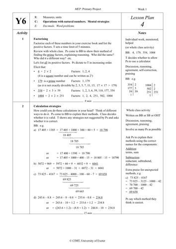 Yr 6 Operations : Lesson 4