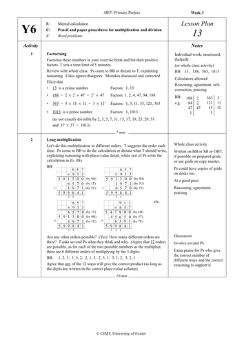Yr 6 Multiplication & Division : Lesson 13