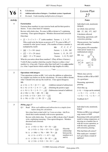 Yr 6 Number operations :Lesson 27