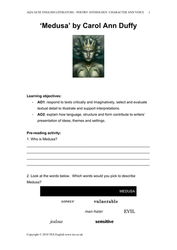 Medusa' by Carol Duffy Resources Teaching Resources