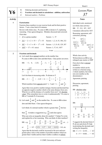 Yr 6 Fractions and Decimals : Lesson 37