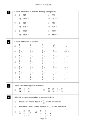 Yr 6 Fractions and Decimals : Lesson 38