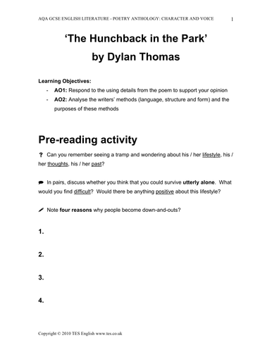 Teaching 'The Hunchback in the Park' by Thomas