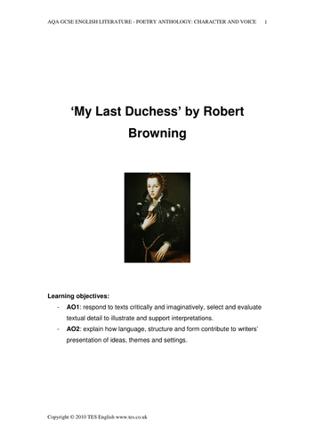'My Last Duchess' by Browning Teaching Resources