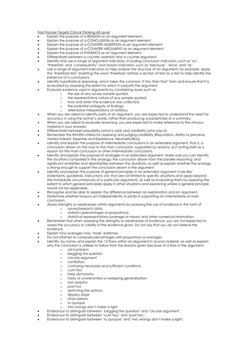 AS and A2 Critical Thinking Target Statement Bank
