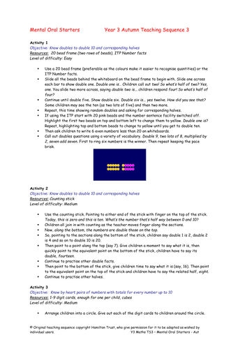 Mental Oral Starters :Y3 Aut Sequence 3