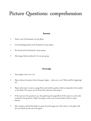 Reading comprehension game by nic8yoghurt - Teaching Resources - Tes
