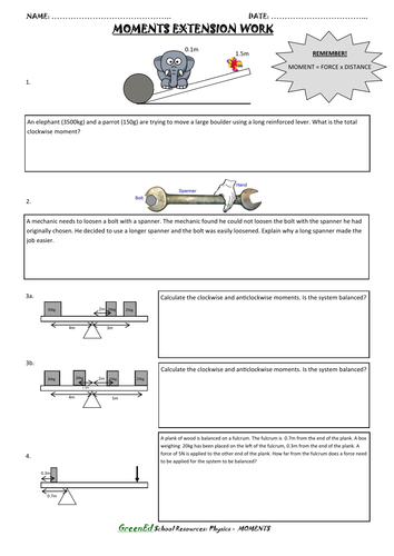 Moments Worksheet (extension work)