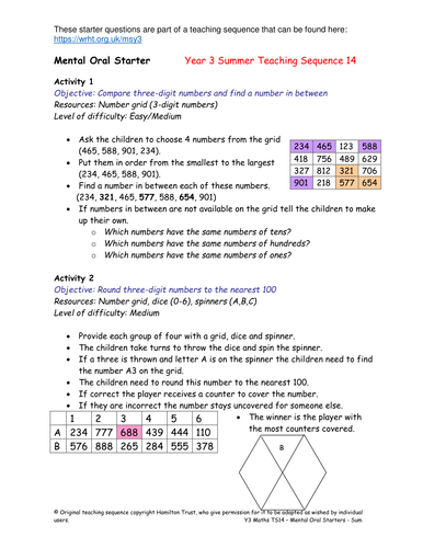 Mental Oral Starters - Year 3 | Teaching Resources