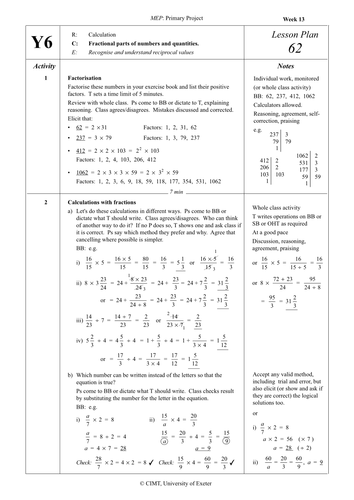 Yr 6 Fractions : Lesson 62