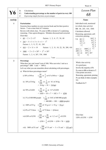 Yr 6 Percentages : Lesson 68