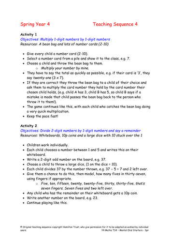 Mental Oral Starters :Y4 Sequence 4