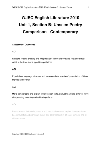 WJEC GCSE English Lit 2010 - Unseen Poetry 3