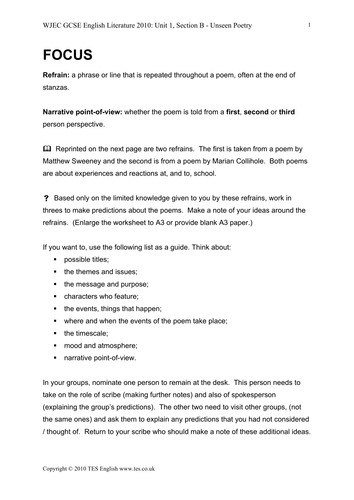 GCSE English Literature: Unseen Poetry Resource