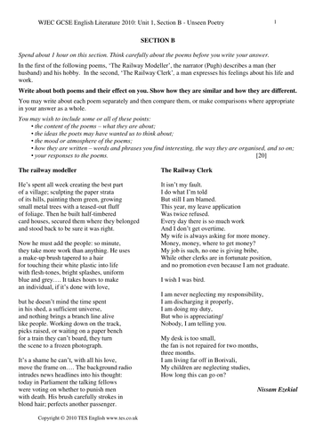 WJEC GCSE English Lit 2010 - Unseen Poetry 15