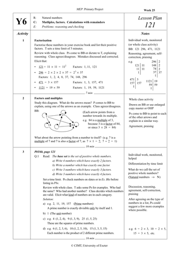 Yr 6 Factors : Lesson 121