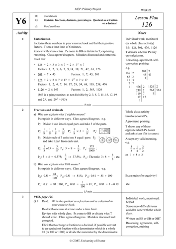 Yr 6 Fractions and decimals : Lesson 126